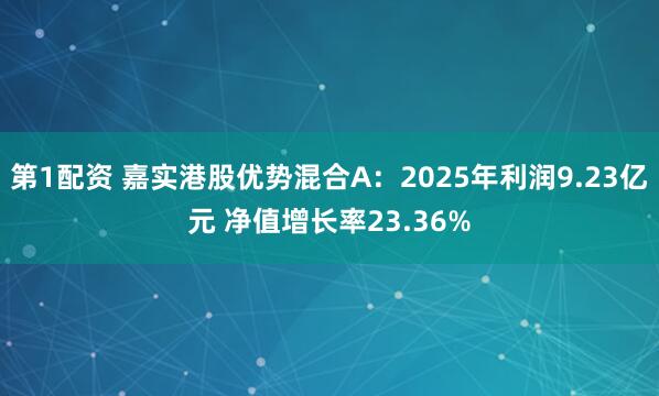 第1配资 嘉实港股优势混合A:2025年利润9.23亿元 净值增长率23.36%